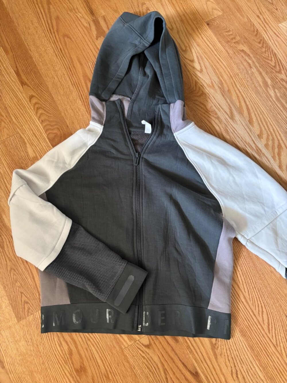 Under Armour Hoodie Womens XSmall Gray White Zip Up Logo Waist Band